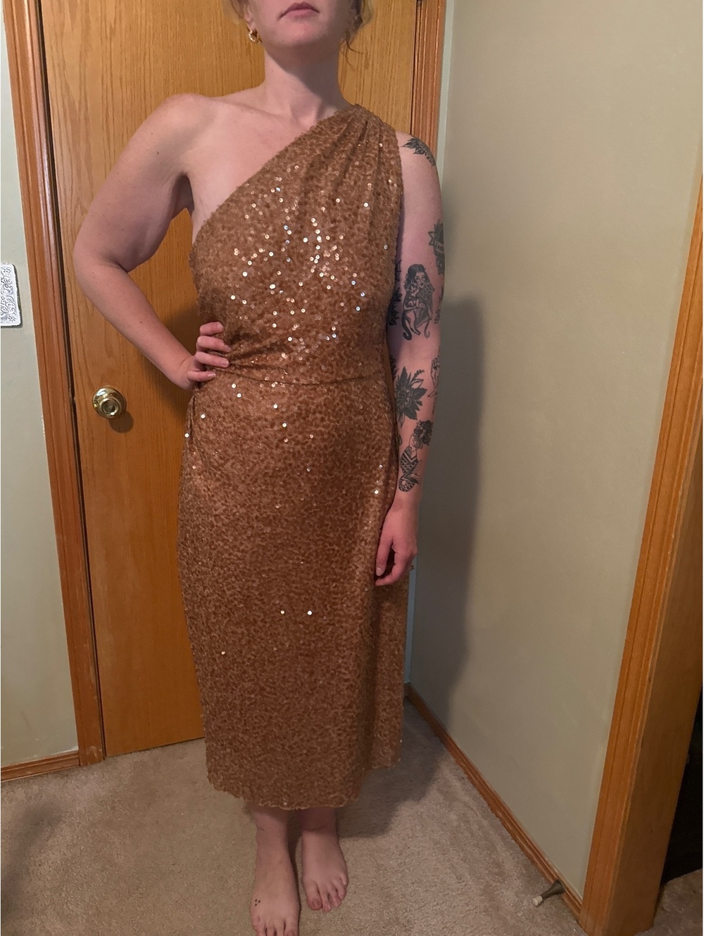 Sachin & Babi One-Shoulder Sequin Midi Dress Size 12